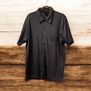 Kenneth Cole Button Down Shirt Short Sleeve‎ Relaxed Fit Gray Large